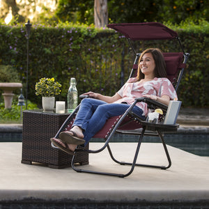 Folding Zero Gravity Recliner Lounge Chair w/ Canopy, Cup Holder