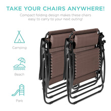 Load image into Gallery viewer, Set of 2 Adjustable Zero Gravity Patio Chair Recliners w/ Cup Holders
