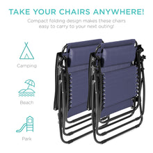 Load image into Gallery viewer, Set of 2 Adjustable Zero Gravity Patio Chair Recliners w/ Cup Holders
