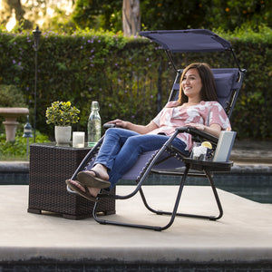 Folding Zero Gravity Recliner Lounge Chair w/ Canopy, Cup Holder