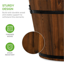 Load image into Gallery viewer, Set of 3 Rustic Wood Bucket Barrel Garden Planters Set w/ Drainage Holes
