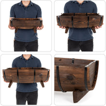 Load image into Gallery viewer, Set of 3 Rustic Wood Half Barrel Garden Planters Set w/ Drainage Holes
