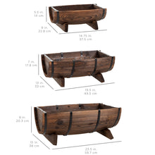Load image into Gallery viewer, Set of 3 Rustic Wood Half Barrel Garden Planters Set w/ Drainage Holes
