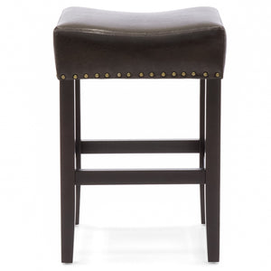 Set of 2 Backless Leather Counter Stool Seat Accents w/ Silver Studs