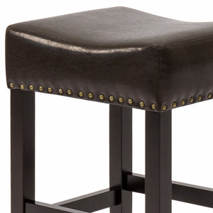Set of 2 Backless Leather Counter Stool Seat Accents w/ Silver Studs