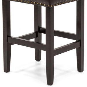 Set of 2 Backless Leather Counter Stool Seat Accents w/ Silver Studs