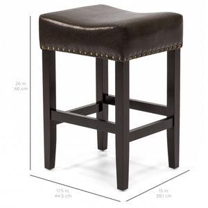 Set of 2 Backless Leather Counter Stool Seat Accents w/ Silver Studs