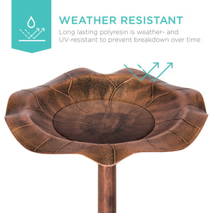 Lily Leaf Pedestal Bird Bath Decoration Accent w/ Floral Accents