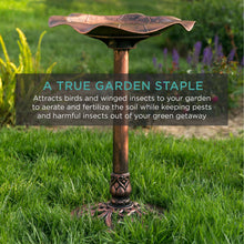 Load image into Gallery viewer, Lily Leaf Pedestal Bird Bath Decoration Accent w/ Floral Accents

