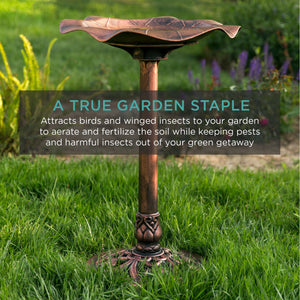 Lily Leaf Pedestal Bird Bath Decoration Accent w/ Floral Accents
