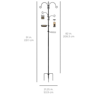 91in 4-Hook Bird Feeding Station, Steel Multi-Feeder Stand w/ 2 Bird Feeders