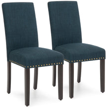 Load image into Gallery viewer, Set of 2 Upholstered Parsons Accent Dining Chairs w/ Wood Legs, Studded Trim
