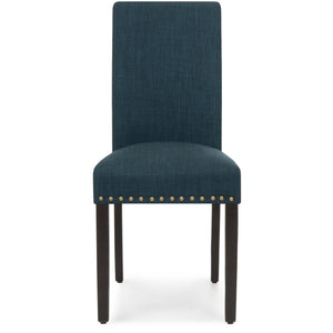 Set of 2 Upholstered Parsons Accent Dining Chairs w/ Wood Legs, Studded Trim