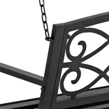Load image into Gallery viewer, Outdoor Metal Hanging 2-Person Swing Bench w/ Fleur-de-Lis Accents
