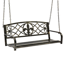 Load image into Gallery viewer, Outdoor Metal Hanging 2-Person Swing Bench w/ Fleur-de-Lis Accents
