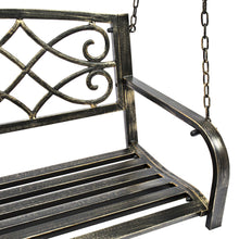 Load image into Gallery viewer, Outdoor Metal Hanging 2-Person Swing Bench w/ Fleur-de-Lis Accents
