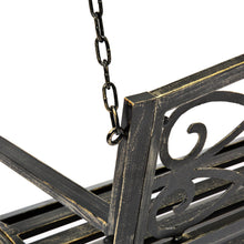 Load image into Gallery viewer, Outdoor Metal Hanging 2-Person Swing Bench w/ Fleur-de-Lis Accents
