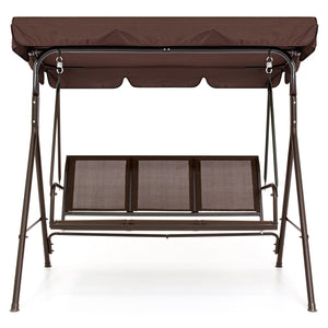 3-Seater Double Outdoor Canopy Swing Chair Bench w/ Mesh Seats