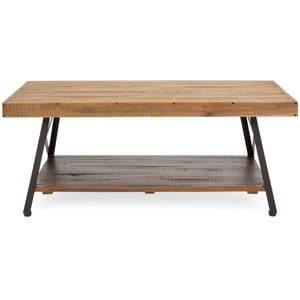 Wooden Coffee Accent Table w/ Metal Legs, Bottom Shelf - Brown