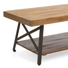 Load image into Gallery viewer, Wooden Coffee Accent Table w/ Metal Legs, Bottom Shelf - Brown

