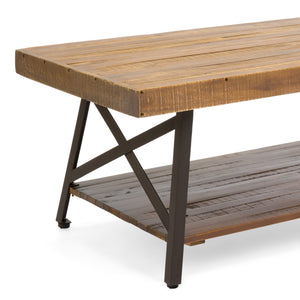 Wooden Coffee Accent Table w/ Metal Legs, Bottom Shelf - Brown