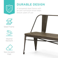 Load image into Gallery viewer, Industrial Metal Farmhouse Dining Bench w/ Wood Seat, Removable Back - 42in
