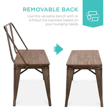Load image into Gallery viewer, Industrial Metal Farmhouse Dining Bench w/ Wood Seat, Removable Back - 42in
