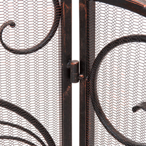 3-Panel 55x33in Wrought Iron Metal Fireplace Screen Cover w/ Scroll Design