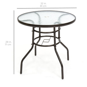 32in Outdoor Round Tempered Glass Bistro Table w/ Steel Frame