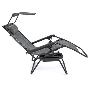 Folding Zero Gravity Recliner Lounge Chair w/ Canopy, Cup Holder