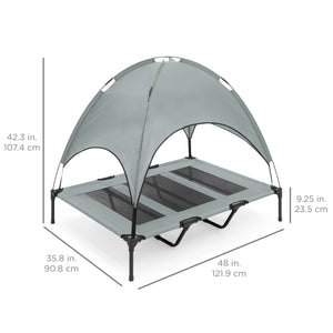 48in Outdoor Raised Cooling Pet Dog Bed w/ Canopy, Travel Bag