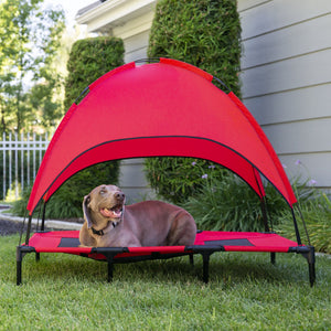 36in Outdoor Raised Cooling Pet Dog Bed w/ Canopy, Travel Bag