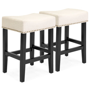 Set of 2 Backless Leather Counter Stool Seat Accents w/ Silver Studs