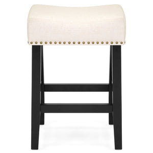 Set of 2 Backless Leather Counter Stool Seat Accents w/ Silver Studs