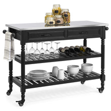 Load image into Gallery viewer, Kitchen Island Storage &amp; Bar Cart w/ Stainless Steel Top
