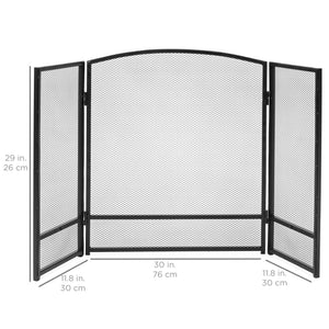 3-Panel 47x29in Simple Steel Mesh Fireplace Screen w/ Rustic Worn Finish