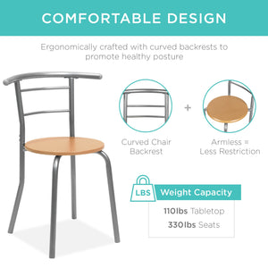 3-Piece Wooden Table & Chairs Dining Set w/ Lower Storage Shelf