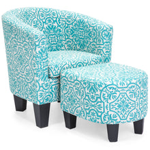 Load image into Gallery viewer, Upholstered Barrel Accent Chair Decor Furniture w/ Ottoman, Birch Wood Legs
