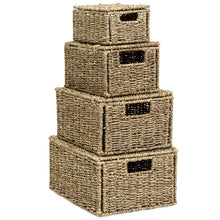 Load image into Gallery viewer, Set of 4 Seagrass Storage Baskets w/ Lids
