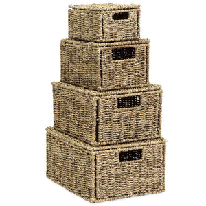 Set of 4 Seagrass Storage Baskets w/ Lids