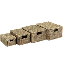 Load image into Gallery viewer, Set of 4 Seagrass Storage Baskets w/ Lids
