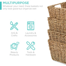 Load image into Gallery viewer, Set of 4 Seagrass Storage Tote Baskets, Laundry Organizer w/ Insert Handles
