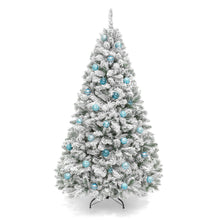 Load image into Gallery viewer, Snow Flocked Hinged Artificial Pine Christmas Tree w/ Metal Stand
