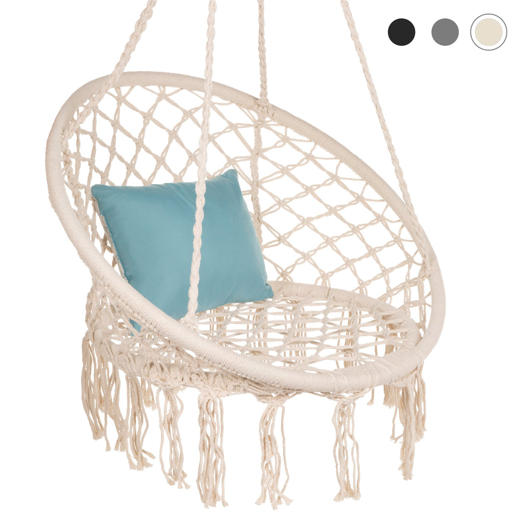 Cotton Macrame Hammock Hanging Chair Swing, Handwoven w/ Backrest