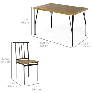 5-Piece Modern Metal and Wood Dining Table Furniture Set w/ 4 Chairs