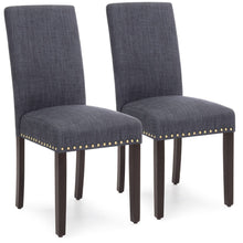 Load image into Gallery viewer, Set of 2 Upholstered Parsons Accent Dining Chairs w/ Wood Legs, Studded Trim
