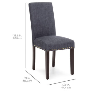 Set of 2 Upholstered Parsons Accent Dining Chairs w/ Wood Legs, Studded Trim