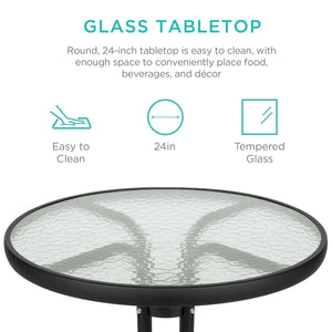 3-Piece Bistro Set w/ Glass Table, 2 Foldable Chairs