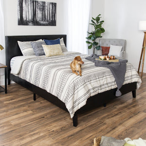 Modern Faux Leather Platform Bed Frame w/ Wooden Slats