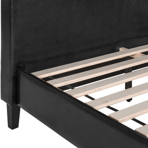 Modern Faux Leather Platform Bed Frame w/ Wooden Slats